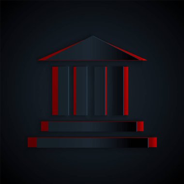Kağıt kesiği Müze binası simgesi siyah arka planda izole edildi. Kağıt sanatı tarzı. Vektör İllüstrasyonu
