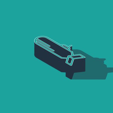 Isometric Submarine icon isolated on green background. Military ship.  Vector Illustration