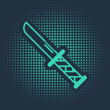 Mavi arka planda izole edilmiş yeşil askeri bıçak ikonu. Soyut çember rastgele noktalar. Vektör İllüstrasyonu