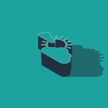 Isometric Sun ve hava durumu ikonu yeşil arka planda izole edildi. Vektör İllüstrasyonu