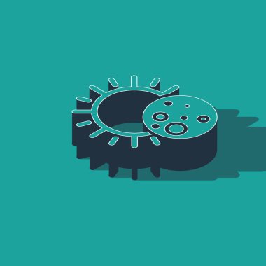 Güneş tutulmasının Isometric Eclipse 'i yeşil arka planda izole edilmiş. Tam sonar tutulması. Vektör İllüstrasyonu