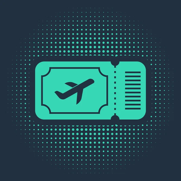 Icono Del Billete Green Airline Aislado Sobre Fondo Azul Billete — Vector de stock