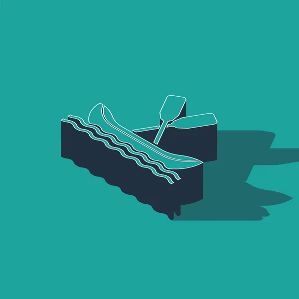 Isometric Rafting boat icon isolated on green background. Kayak with paddles. Water sports, extreme sports, holiday, vacation, team building.  Vector Illustration