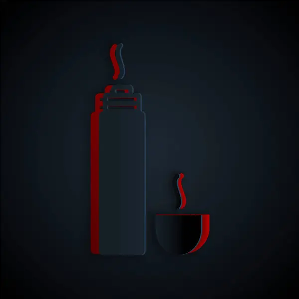 Papiergeschnittene Thermoskanne Isoliert Auf Schwarzem Hintergrund Ikone Thermoflasche Zelt Und — Stockvektor