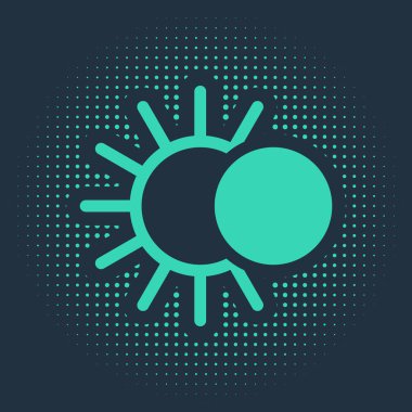 Mavi arkaplanda izole edilmiş güneş ikonunun yeşil tutulması. Tam sonar tutulması. Soyut çember rastgele noktalar. Vektör İllüstrasyonu