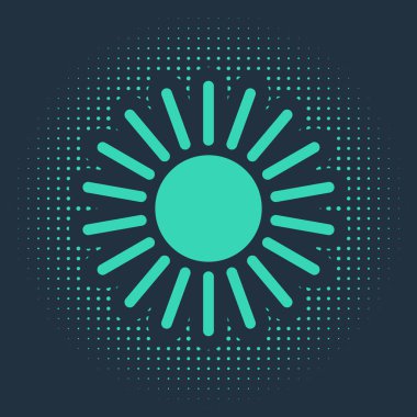 Yeşil Güneş simgesi mavi arkaplanda izole edildi. Soyut çember rastgele noktalar. Vektör İllüstrasyonu