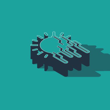 Isometric Fog and sun icon isolated on green background.  Vector Illustration