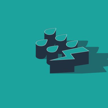 Isometric Storm icon isolated on green background. Drop and lightning sign. Weather icon of storm.  Vector Illustration