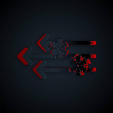 Kağıt kesiği Rüzgar ve kar simgesi siyah zeminde izole edilmiş. Rüzgarlı bir hava. Kağıt sanatı tarzı. Vektör İllüstrasyonu