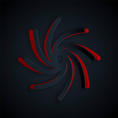 Kağıt kesiği Tornado simgesi siyah arkaplanda izole edildi. Kasırga, kasırga, fırtına bacası, kasırga ya da hortum ikonu. Kağıt sanatı tarzı. Vektör İllüstrasyonu