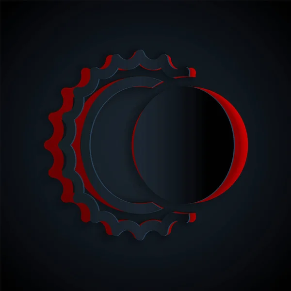 Papier Découpé Eclipse Icône Soleil Isolé Sur Fond Noir Éclipse — Image vectorielle