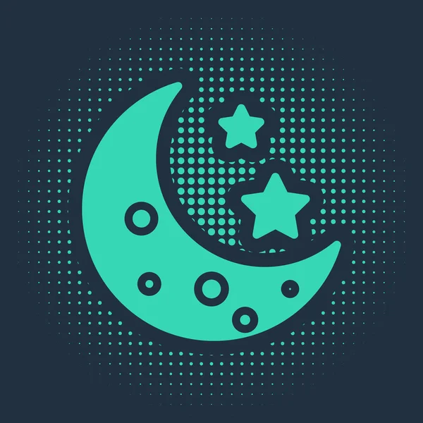 Zöld Hold Csillagok Ikon Elszigetelt Kék Háttérrel Absztrakt Kör Véletlenszerű — Stock Vector