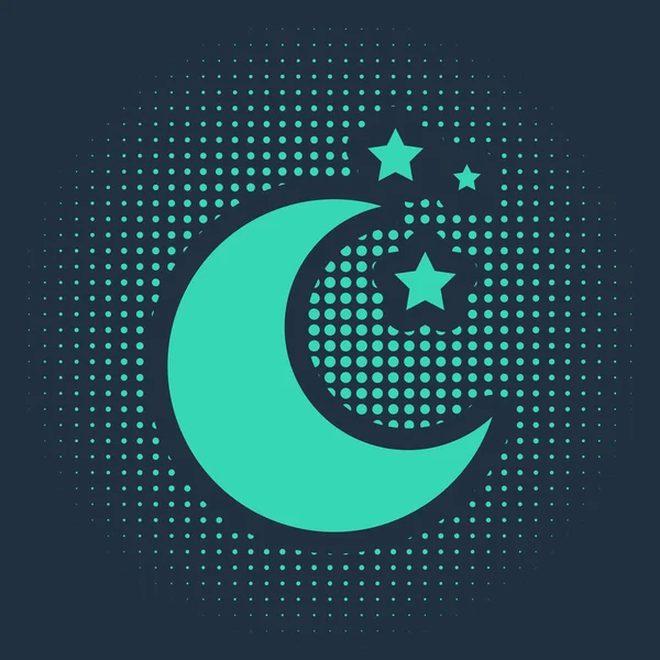 Icono Luna Verde Estrellas Aislado Sobre Fondo Azul Puntos Aleatorios — Archivo Imágenes Vectoriales