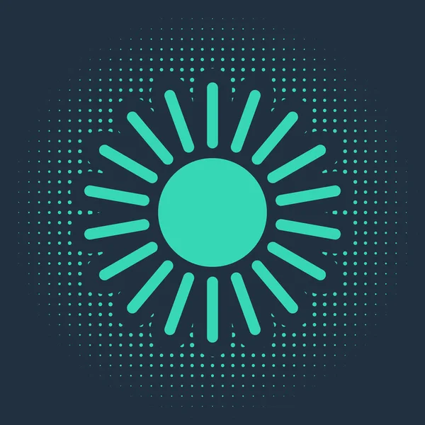 Ikona Zeleného Slunce Izolovaná Modrém Pozadí Abstraktní Kruh Náhodných Teček — Stockový vektor