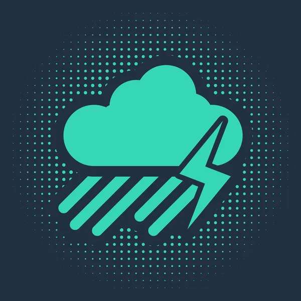 Grüne Wolke Mit Regen Und Blitz Symbol Auf Blauem Hintergrund — Stockvektor