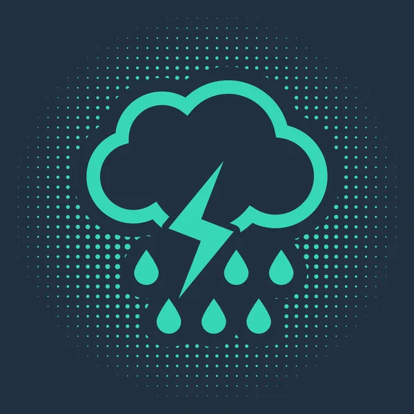 Grüne Wolke Mit Regen Und Blitz Symbol Auf Blauem Hintergrund — Stockvektor