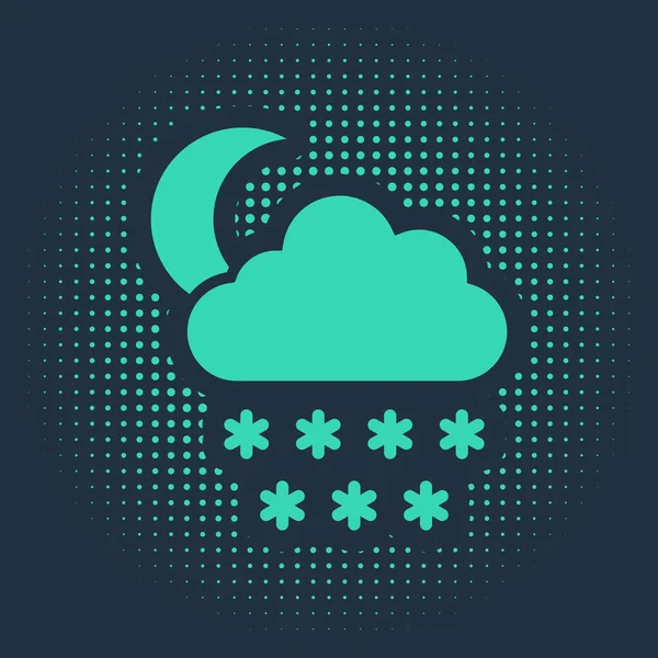Grüne Wolke Mit Schnee Und Mond Symbol Isoliert Auf Blauem — Stockvektor