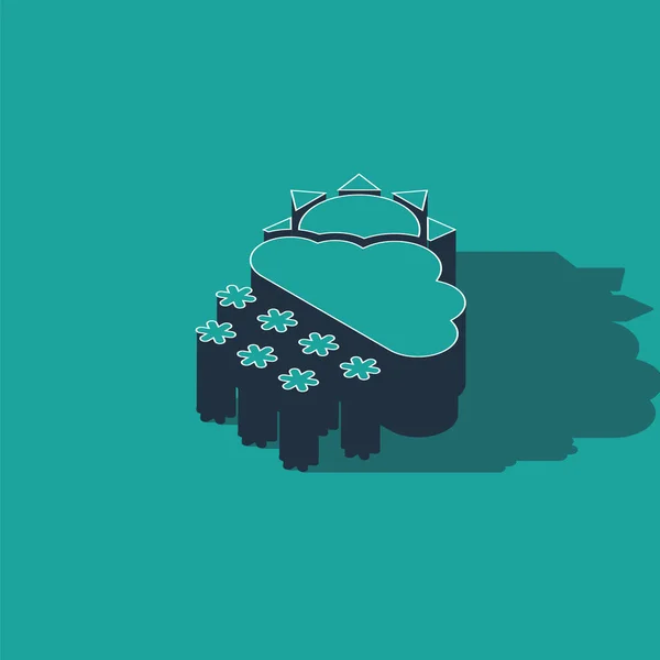 Isometric Cloud Snow Sun Icon Isolated Green Background Cloud Snowflakes — 스톡 벡터