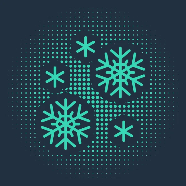 Πράσινο Εικονίδιο Χιονιού Απομονωμένο Μπλε Φόντο Αφηρημένες Τυχαίες Τελείες Εικονογράφηση — Διανυσματικό Αρχείο