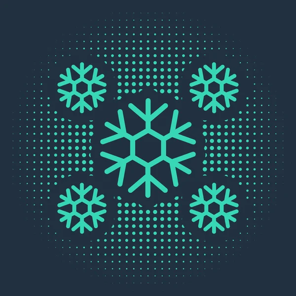 Icono Nieve Verde Aislado Sobre Fondo Azul Puntos Aleatorios Círculo — Vector de stock