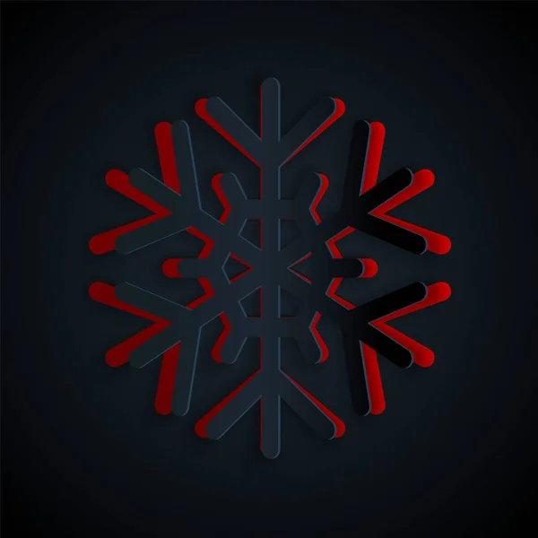 Schneeflockensymbol Isoliert Auf Schwarzem Hintergrund Papierkunst Vektorillustration — Stockvektor