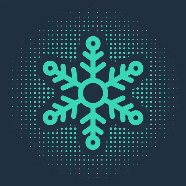 Icono Copo Nieve Verde Aislado Sobre Fondo Azul Puntos Aleatorios — Vector de stock