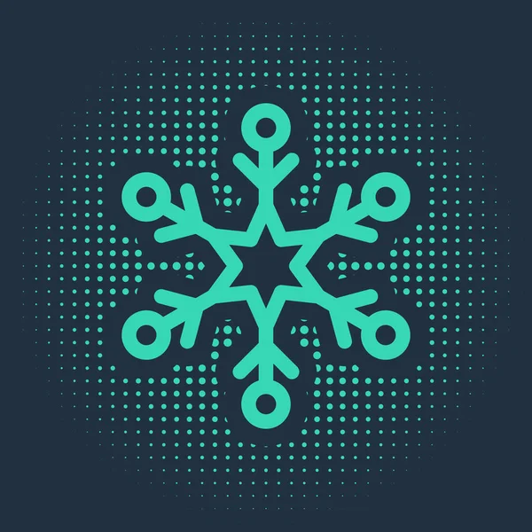 Ikona Zelená Vločka Izolované Modrém Pozadí Abstraktní Kruh Náhodných Teček — Stockový vektor