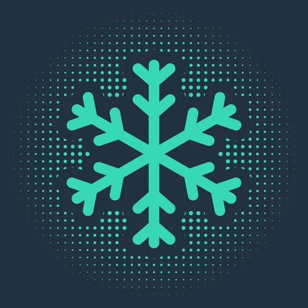 Icono Copo Nieve Verde Aislado Sobre Fondo Azul Puntos Aleatorios — Vector de stock