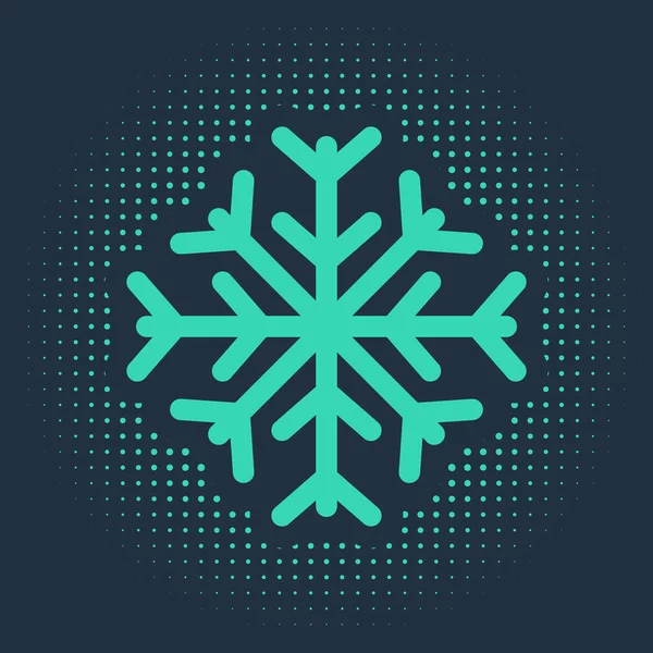 Green Snowflake Icon Isolated Blue Background Abstract Circle Random Dots — Stock Vector