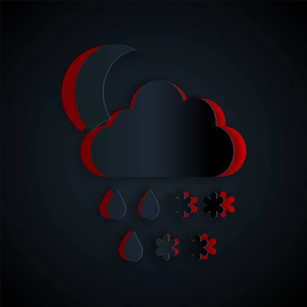 Paper Cut Cloud Snow Rain Moon Icon Isolated Black Background — Stock Vector