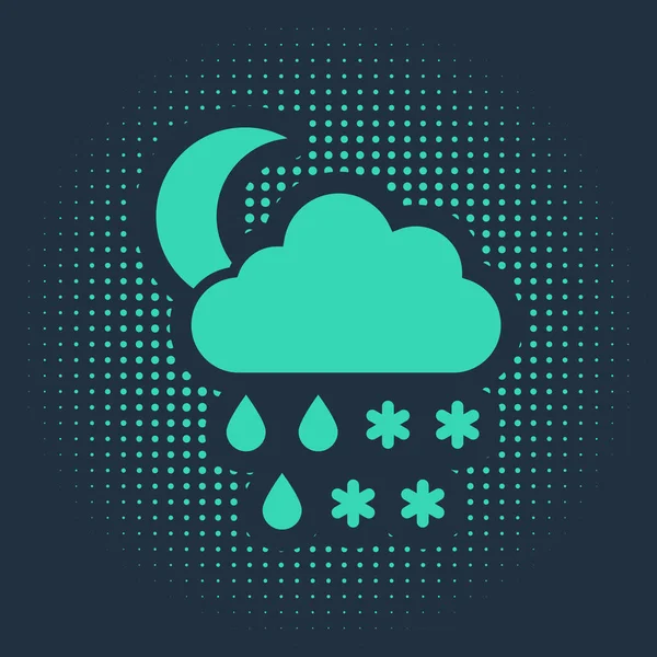 Nube Verde Con Nieve Lluvia Luna Icono Aislado Sobre Fondo — Vector de stock