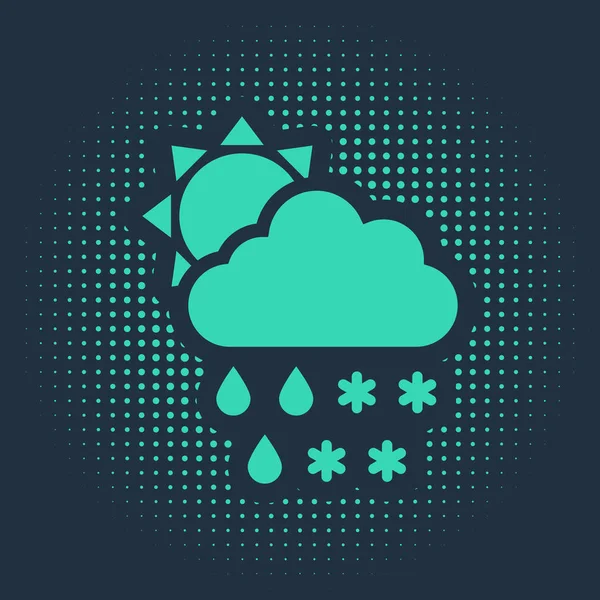 Green Cloud Snow Rain Sun Icon Isolated Blue Background Weather — Stock Vector