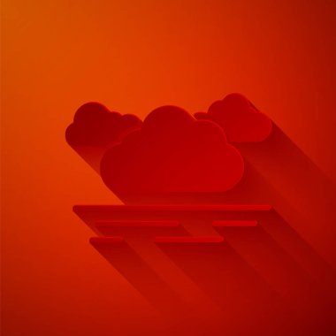 Kağıt kesiği kırmızı arkaplanda izole edilmiş Bulut simgesi. Kağıt sanatı tarzı. Vektör İllüstrasyonu