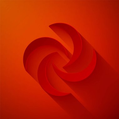 Kağıt kesiği Tornado simgesi kırmızı arkaplanda izole edildi. Kasırga, kasırga, fırtına bacası, kasırga ya da hortum ikonu. Kağıt sanatı tarzı. Vektör İllüstrasyonu