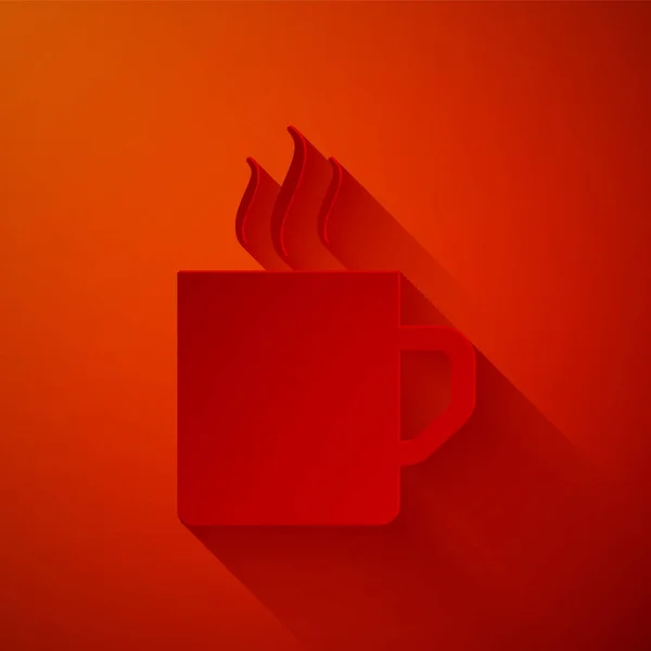 Papel Cortado Taza Café Icono Plano Aislado Sobre Fondo Rojo — Vector de stock