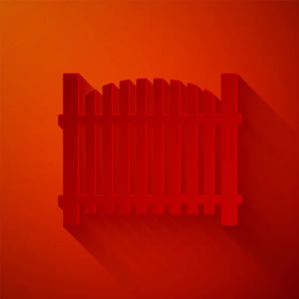 Řez Papíru Zahradní Plot Dřevěné Ikony Izolované Červeném Pozadí Papírový — Stockový vektor