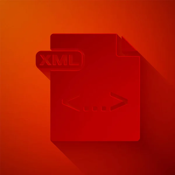 Документ Xml Вырезанный Бумагой Иконка Кнопки Выделена Красном Фоне Символ — стоковый вектор