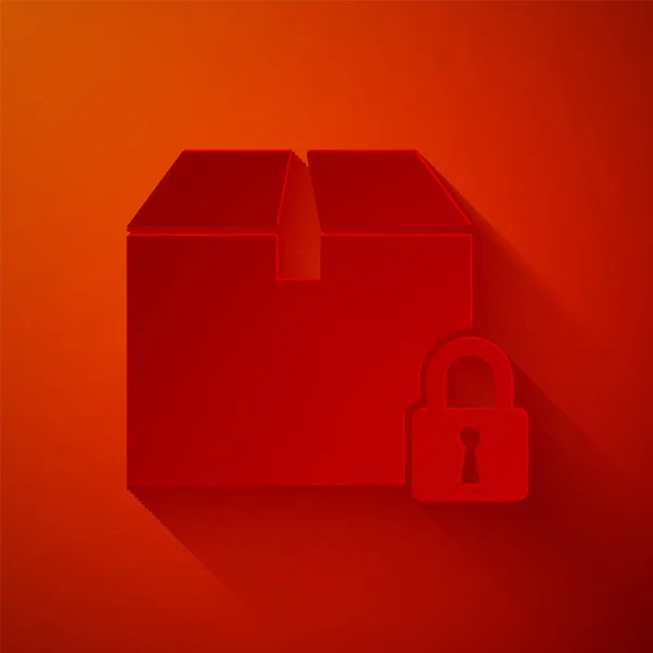 Иконка Блокированного Пакета Изолирована Красном Фоне Замок Картонная Коробка Бумажный — стоковый вектор
