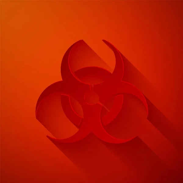 Papírvágás Biohazard Szimbólum Ikon Elszigetelt Piros Alapon Papírművészeti Stílus Vektorillusztráció — Stock Vector