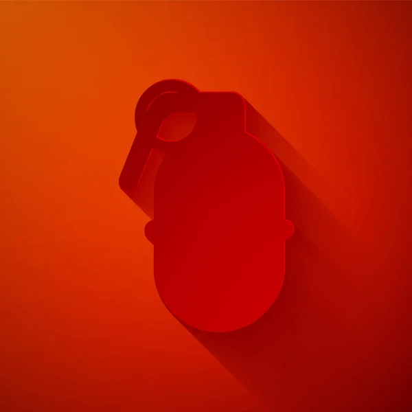 Papiergeschnittene Handgranate Isoliert Auf Rotem Hintergrund Bombenexplosion Papierkunst Vektorillustration — Stockvektor