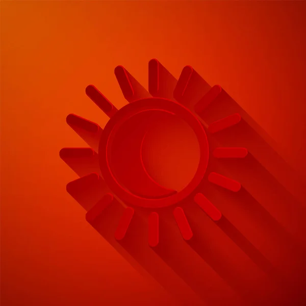 Paper Cut Eclipse Sun Icon Isolated Red Background Total Sonar — Stock Vector