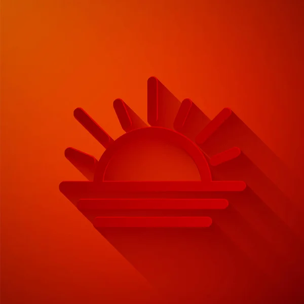 Pappersklipp Sunset Ikonen Isolerad Röd Bakgrund Papperskonst Vektor Illustration — Stock vektor