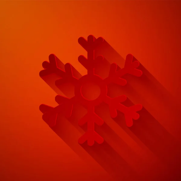 Corte Papel Icono Copo Nieve Aislado Sobre Fondo Rojo Estilo — Vector de stock