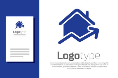 Konut simgesinin Mavi Yükselen maliyeti beyaz arkaplanda izole edildi. Gayrimenkul fiyatları yükseliyor. Konut grafiği artıyor. Logo tasarım şablonu elemanı. Vektör İllüstrasyonu