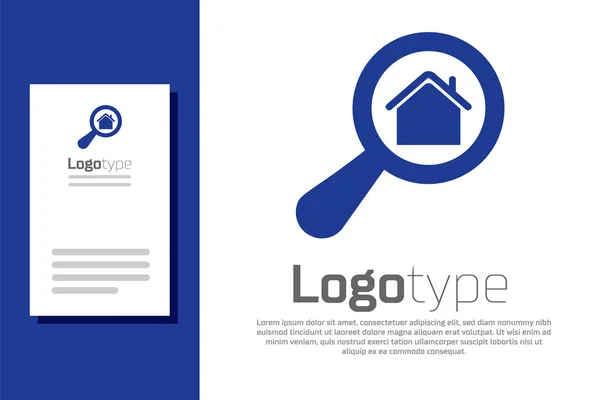 Blue Search house icon isolated on white background. Real estate symbol of a house under magnifying glass. Logo design template element. Vector Illustration — 스톡 벡터