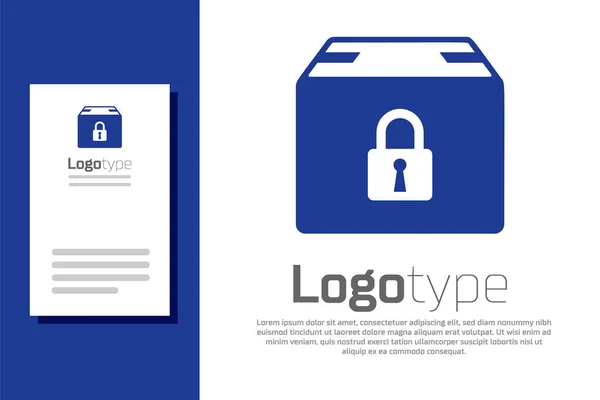 Blue Locked paket ikon isolerad på vit bakgrund. Lås och pappkartong. Mall för logotyp. Vektor Illustration — Stock vektor