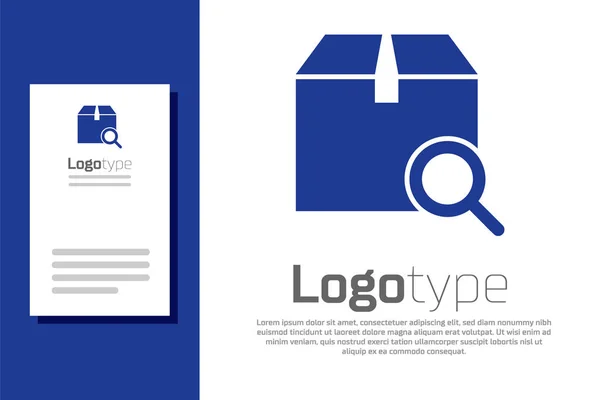 Blue Search package icon isolated on white background. Parcel tracking symbol. Magnifying glass and cardboard box. Logistic and delivery. Logo design template element. Vector Illustration — Stock Vector