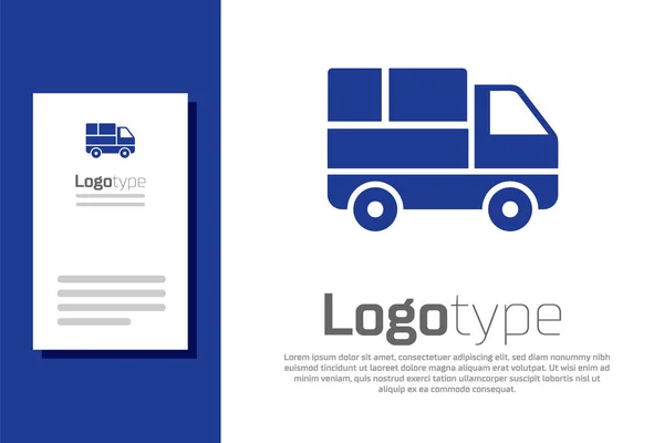 Вантажівка Blue Delivery з картонними коробками за іконою ізольована на білому тлі. Елемент шаблону дизайну логотипу. Векторна ілюстрація — стоковий вектор