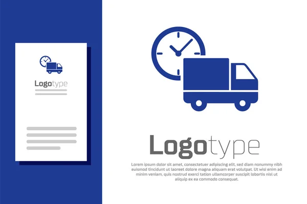 Blue Logistics deliver truck і тактова ікона ізольовані на білому тлі. Ікона часу доставки. Logo design template element Векторний приклад — стоковий вектор