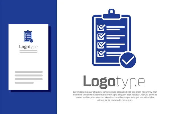 Blue Verification of delivery list área de transferência e ícone de caneta isolado no fundo branco. Elemento de modelo de design de logotipo. Ilustração vetorial — Vetor de Stock